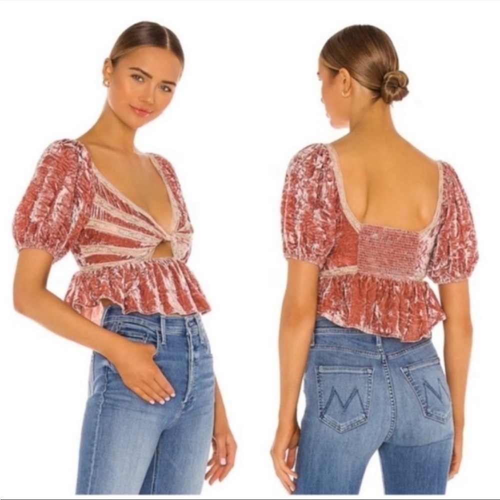 FREE People Yours Truly Velvet Top in Mauve Crushed Velvet & Lace Size XS